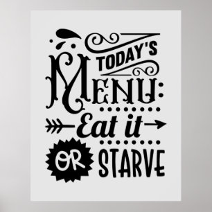 Affiche funny kitchen menu word art