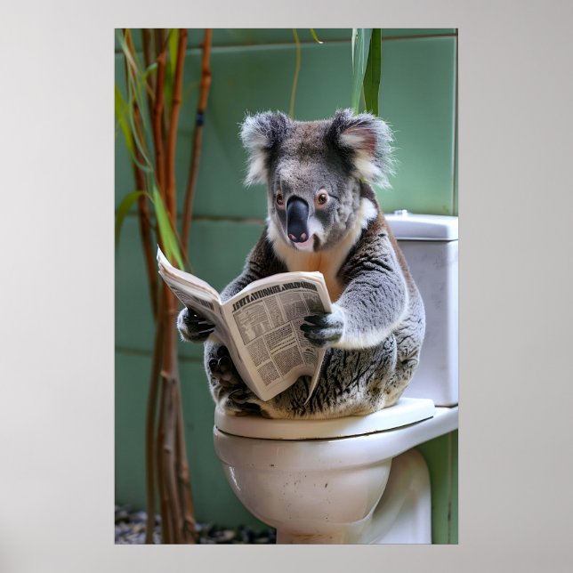 Affiche Funny Koala Bathroom Print, Reading Newspaper (Devant)