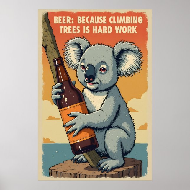 Affiche Funny Koala Beer Art - Les arbres d'Escalades est  (Devant)