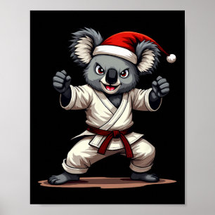 Affiche Funny Koala Karate Noël Arts martiaux Père Noël Ha