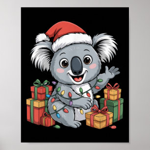 Affiche Funny Koala Santa Hat Animaux Amateurs de Noël lai