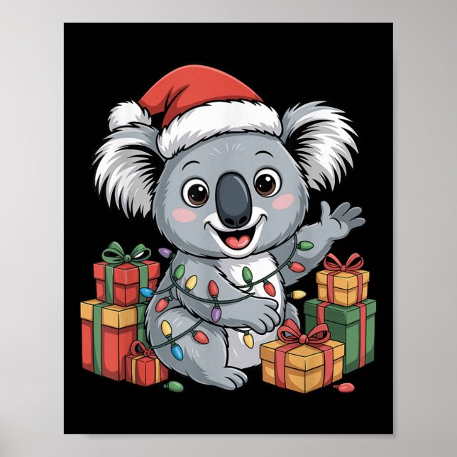 Affiche Funny Koala Santa Hat Animaux Amateurs de Noël lai (Devant)