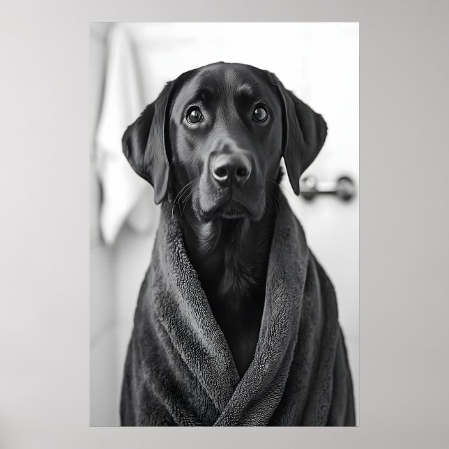 Affiche Funny Labrador Bathrobe Print, Bathroom Dog Art (Devant)