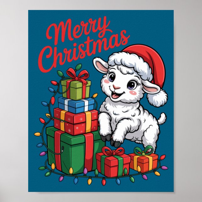 Affiche Funny Lamb Santa Hat Animals Lovers Ugly Christmas (Devant)