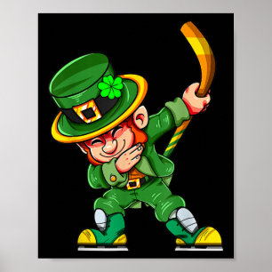 Affiche Funny Leprechaun Jouer Hockey Jour de la Saint Pat