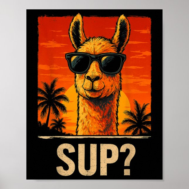 Affiche Funny Llama Sup Meme Sunset Beach Cool Animal Homm (Devant)