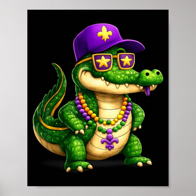 Affiche Funny Mardi Gras Alligator Beads Carnival Celebrat (Devant)