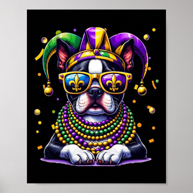 Affiche Funny Mardi Gras Bead Boston Terrier Dog Festival (Devant)