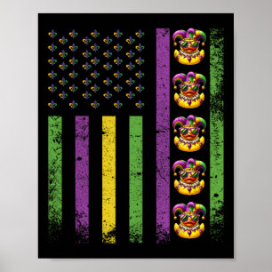 Affiche Funny Mardi Gras Canards Drapeaux Usa Perles Drape