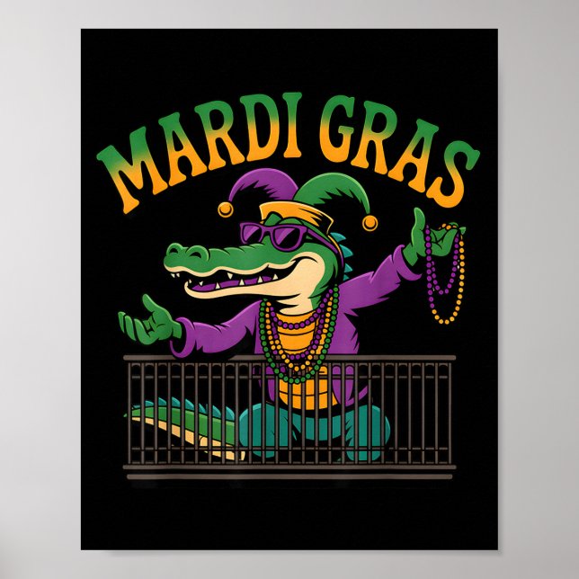 Affiche Funny Mardi Gras Gator New Orleans Party Squad Bea (Devant)