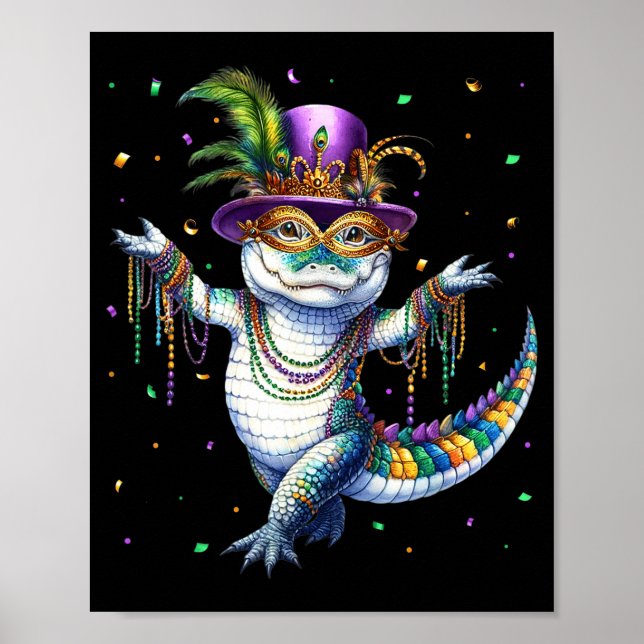 Affiche Funny Mardigator Mardi Gras Alligator Dancing Carn (Devant)