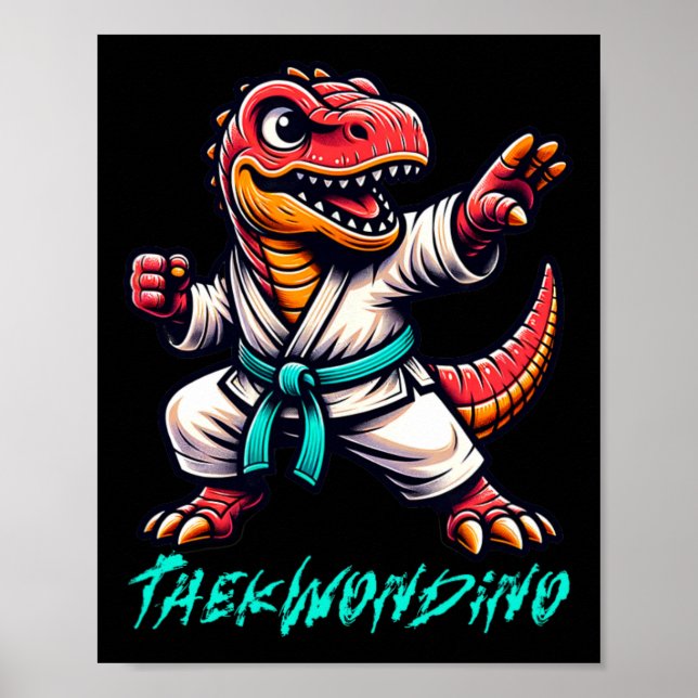 Affiche Funny Martial Arts Karate Taekwondo Dino Animal Cu (Devant)