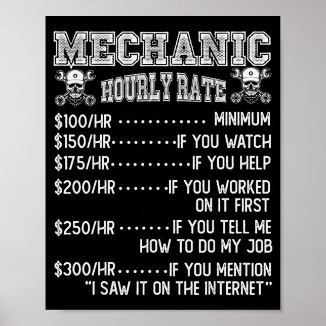 Affiche Funny Mechanic Hourly Rate Joke Design  (Devant)