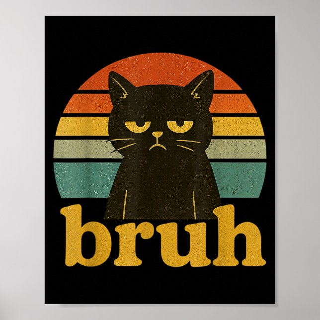 Affiche Funny Meme Saying Bruh Retro Cat  (Devant)
