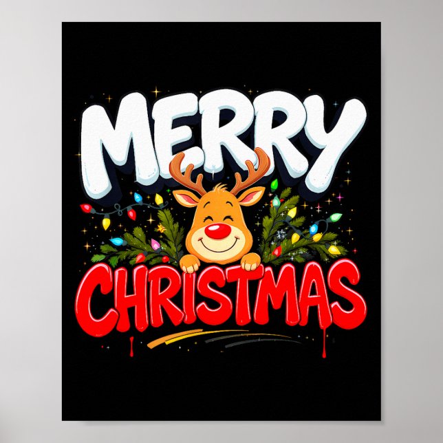 Affiche Funny Merry Christmas Reindeer Xmas Family Men &am (Devant)