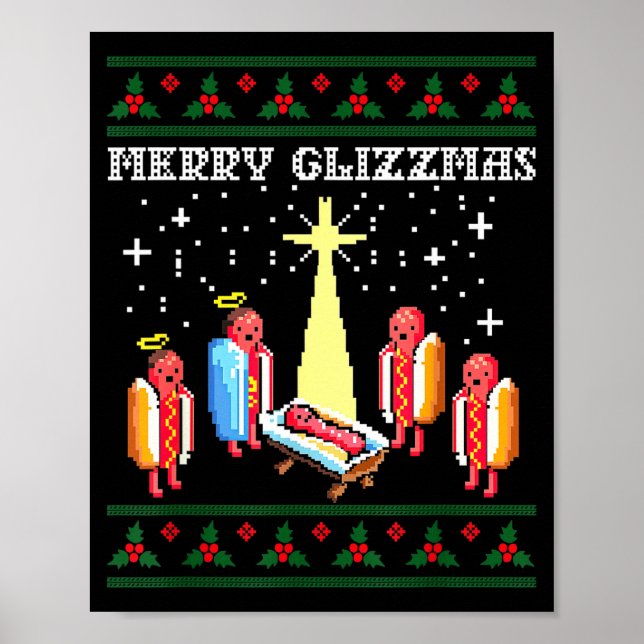 Affiche Funny Merry Glizzmas Hot Dogs Family Group Ugly Ch (Devant)