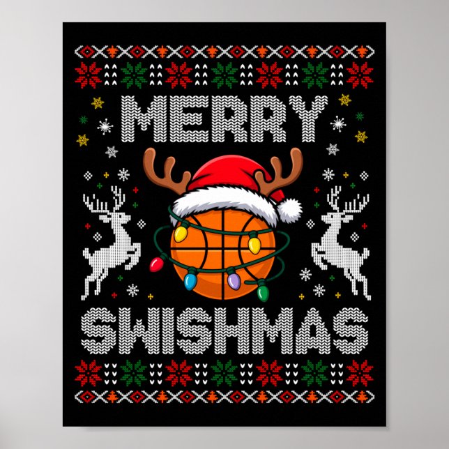 Affiche Funny Merry Swishmas Basketball Christmas Reindeer (Devant)