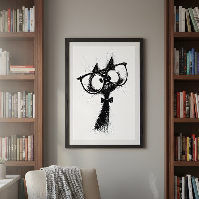 Affiche Funny Minimalist Whimsical Nerd Cat with Glasses (Créateur téléchargé)