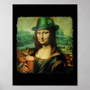 Affiche Funny Mona Lisa St. Patricks Shamrock de la journé