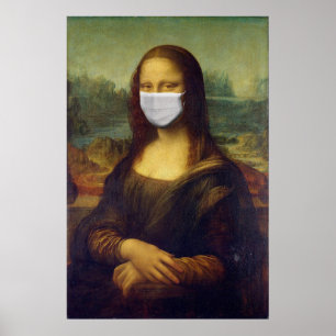 Affiche Funny Monalisa Porte Coronavirus Masque facial