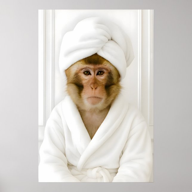 Affiche Funny Monkey Bathroom Print, Monkey In Bathrobe (Devant)
