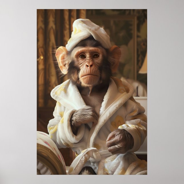 Affiche Funny Monkey in Bathrobe Print, Bathroom Humor (Devant)
