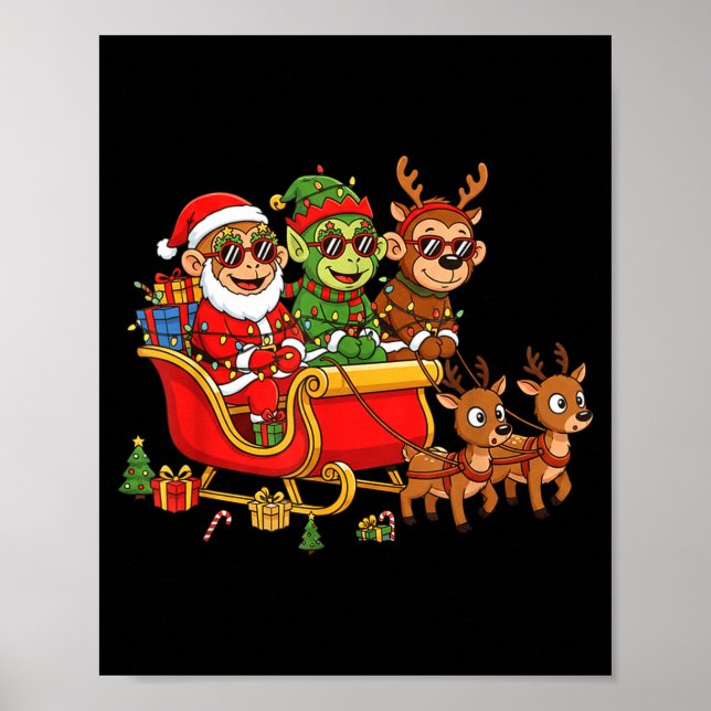 Affiche Funny Monkey Santa Reindeer Elf Christmas Womens M (Devant)