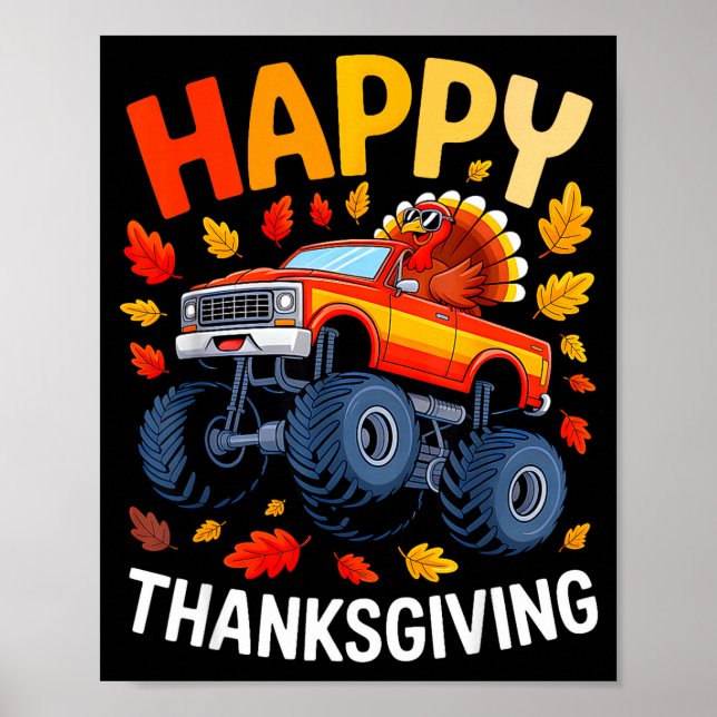 Affiche Funny Monster Truck Turkey Happy Thanksgiving For  (Devant)