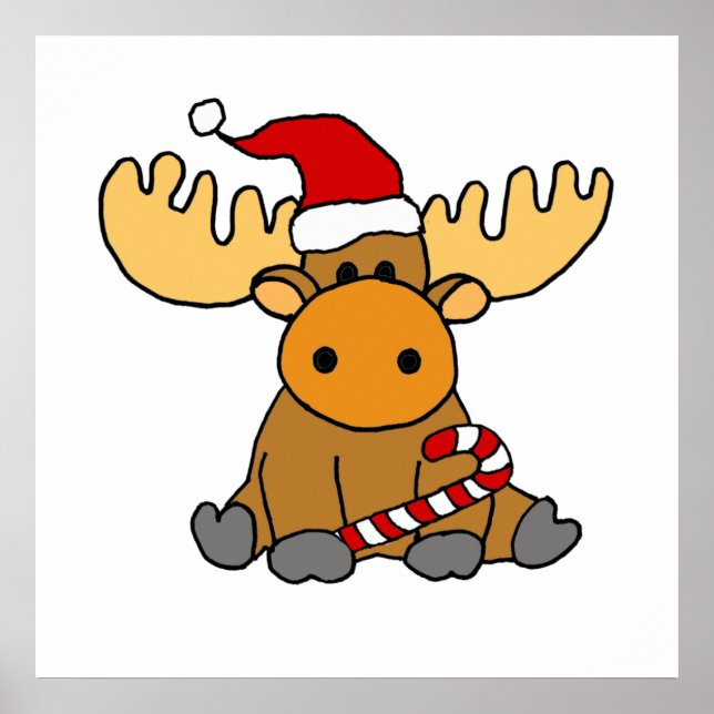 Affiche Funny Moose in Santa hat Christmas Cartoon (Devant)