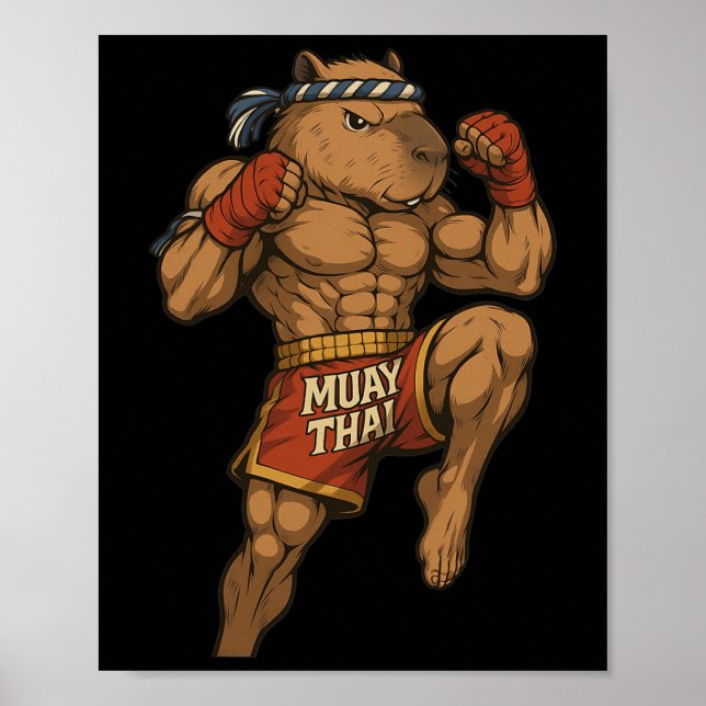 Affiche Funny Muay Thai Capybara Thai Boxe Arts martiaux (Devant)