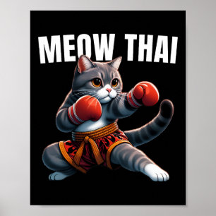 Affiche Funny Muay Thai Cat Meow Thai Boxe Martial Art K