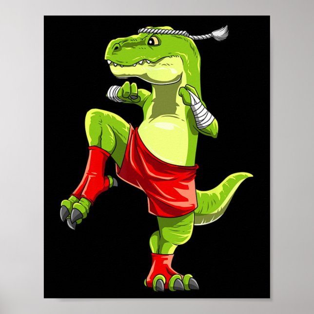 Affiche Funny Muay Thai T-rex - Thai Boxe (Devant)
