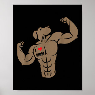 Affiche Funny Muscular Boxer Pit Bull Dog I Love Maman Tat