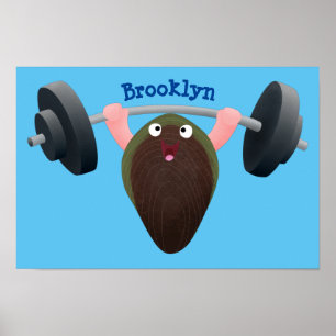 Affiche Funny mussel working out cartoon illustration 
