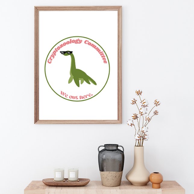 Affiche Funny Nessie Cryptid Club, Green & Pink Retro (Créateur téléchargé)