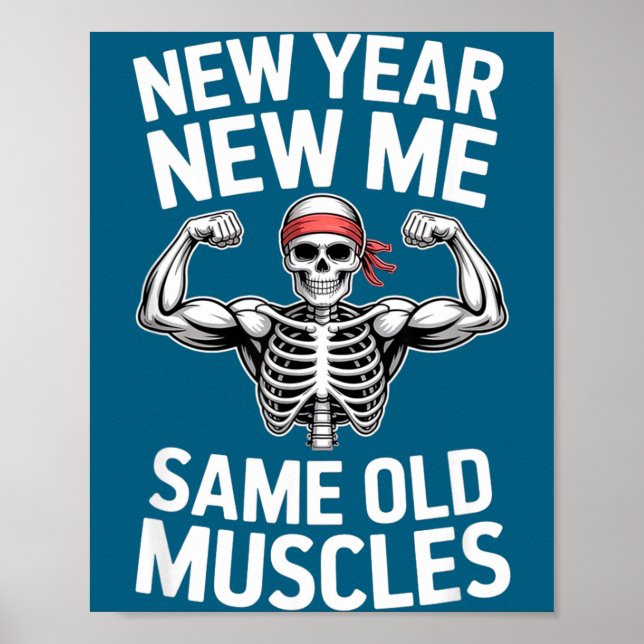 Affiche Funny New Year Gym Skeleton Resolution Workout Hum (Devant)