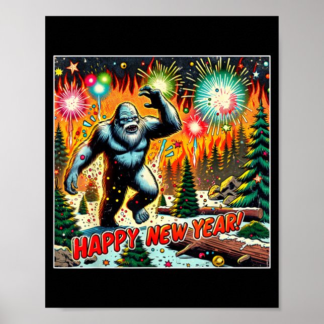 Affiche Funny New Years Eve 2024 Bigfoot And Fireworks Hum (Devant)