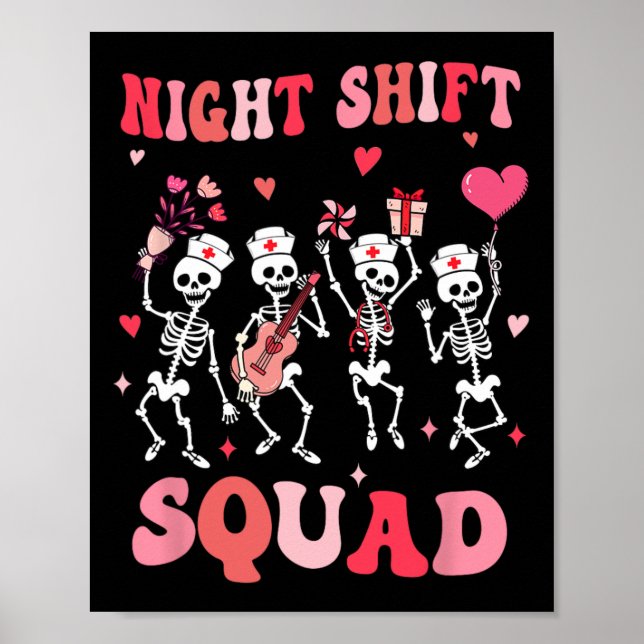 Affiche Funny Night Shift Squad Nurses Skeleton Dancing Va (Devant)