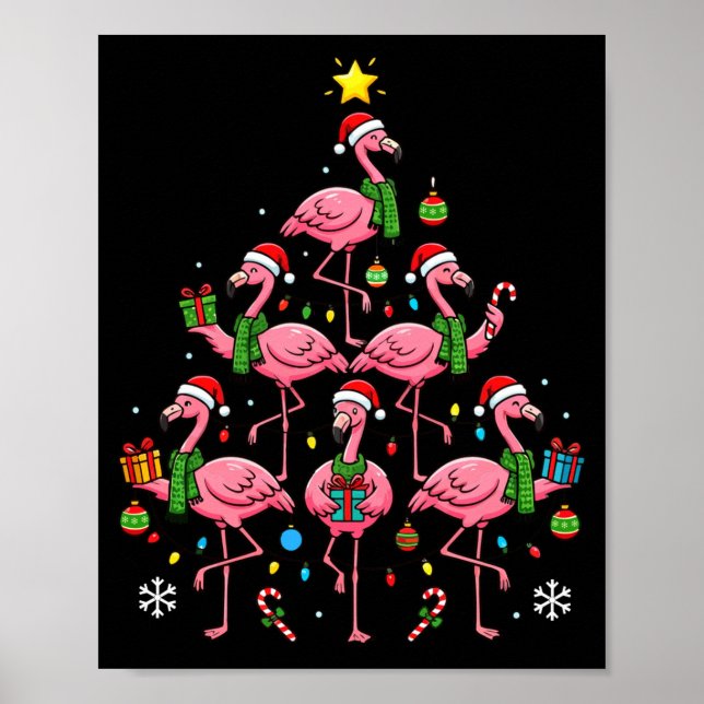 Affiche Funny Nk Flamingo Christmas Tree Santa Hats Holida (Devant)