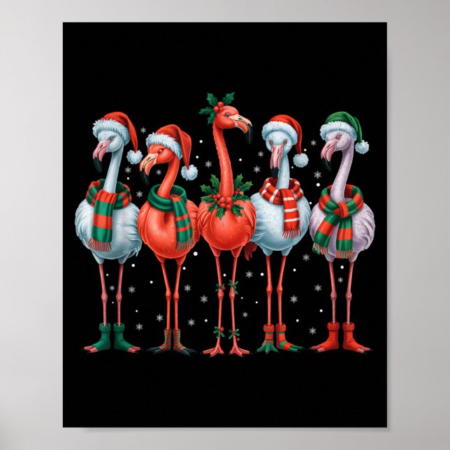 Affiche Funny Nk Flamingos Merry Christmas Tree Xmas Snowf (Devant)