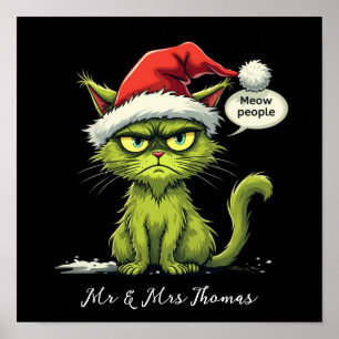 Affiche Funny Noël "Beurk les gens" amateurs de chat Meow