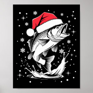 Affiche Funny Noël Noël Chapeau poisson Noël Pêche