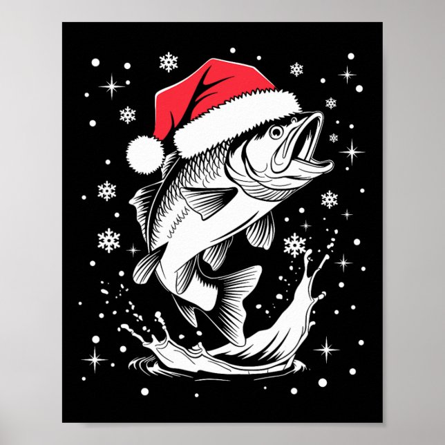 Affiche Funny Noël Noël Chapeau poisson Noël Pêche (Devant)