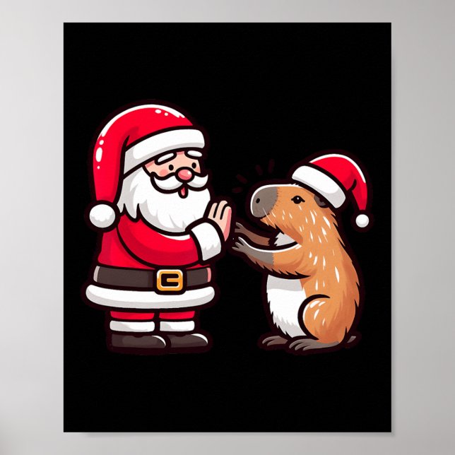 Affiche Funny Noël Père Noël Capybara High-fiving X (Devant)