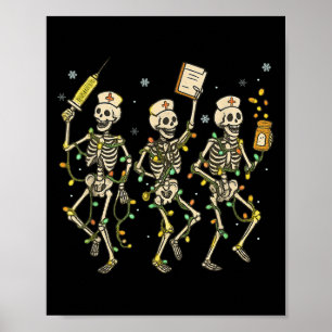 Affiche Funny Nurse Skeleton Noël Light Dance Stethos