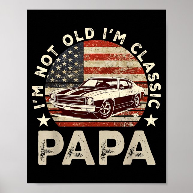 Affiche Funny Old Car Clic American Us Flag Mens Dad Papa  (Devant)