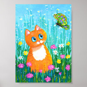 Affiche Funny Orange Tabby Papillon de chat Créationarts