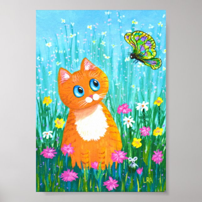 Affiche Funny Orange Tabby Papillon de chat Créationarts (Devant)