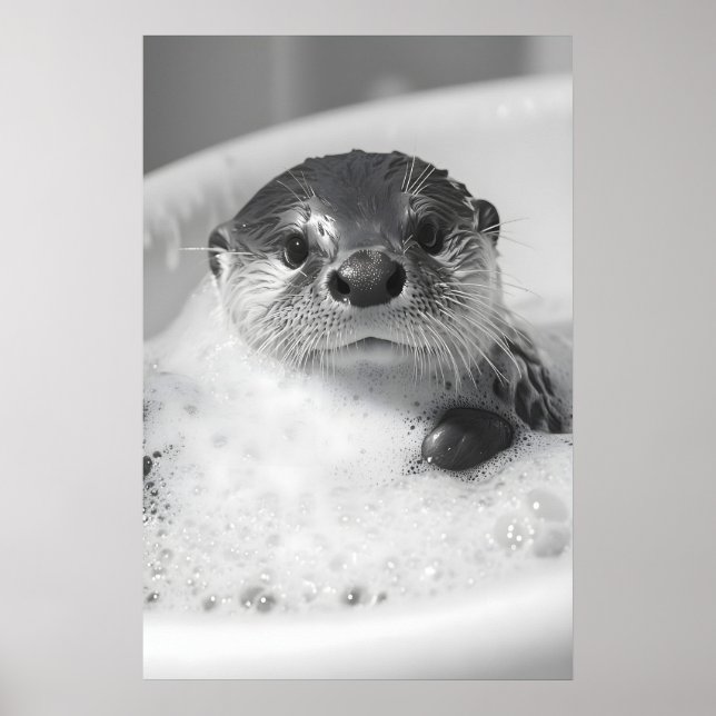 Affiche Funny Otter Bubble Bath Print, Bathroom Wall Art (Devant)