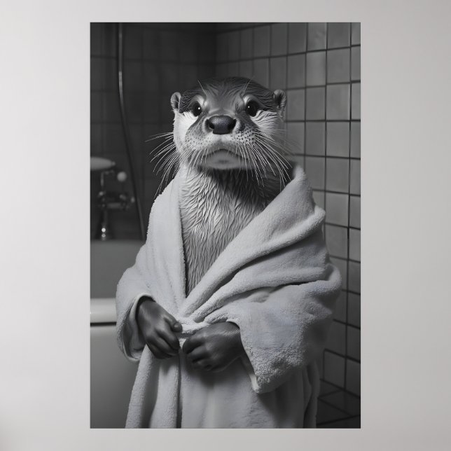 Affiche Funny Otter in Bathrobe Print, Bathroom Humor (Devant)